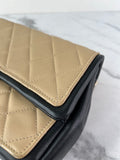 CHANEL Beige/Black Calfskin Quilted Medium Graphic Flap Shoulder/Crossbody Bag