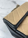 CHANEL Beige/Black Calfskin Quilted Medium Graphic Flap Shoulder/Crossbody Bag
