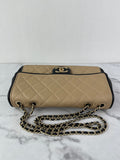 CHANEL Beige/Black Calfskin Quilted Medium Graphic Flap Shoulder/Crossbody Bag