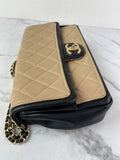 CHANEL Beige/Black Calfskin Quilted Medium Graphic Flap Shoulder/Crossbody Bag