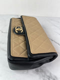 CHANEL Beige/Black Calfskin Quilted Medium Graphic Flap Shoulder/Crossbody Bag
