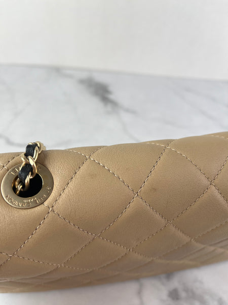 CHANEL Beige/Black Calfskin Quilted Medium Graphic Flap Shoulder/Crossbody Bag