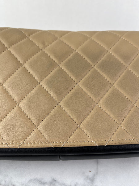 CHANEL Beige/Black Calfskin Quilted Medium Graphic Flap Shoulder/Crossbody Bag