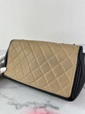 CHANEL Beige/Black Calfskin Quilted Medium Graphic Flap Shoulder/Crossbody Bag