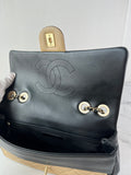 CHANEL Beige/Black Calfskin Quilted Medium Graphic Flap Shoulder/Crossbody Bag
