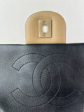 CHANEL Beige/Black Calfskin Quilted Medium Graphic Flap Shoulder/Crossbody Bag