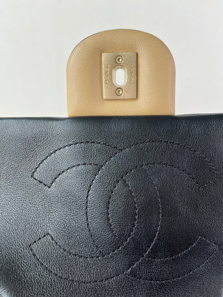 CHANEL Beige/Black Calfskin Quilted Medium Graphic Flap Shoulder/Crossbody Bag