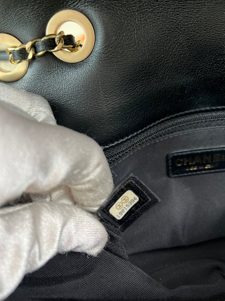 CHANEL Beige/Black Calfskin Quilted Medium Graphic Flap Shoulder/Crossbody Bag