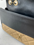 CHANEL Beige/Black Calfskin Quilted Medium Graphic Flap Shoulder/Crossbody Bag