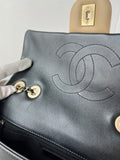 CHANEL Beige/Black Calfskin Quilted Medium Graphic Flap Shoulder/Crossbody Bag