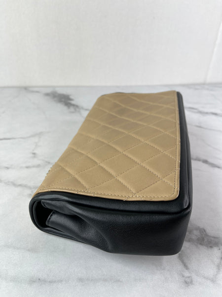 CHANEL Beige/Black Calfskin Quilted Medium Graphic Flap Shoulder/Crossbody Bag