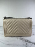 CHANEL Matte Beige Clair Caviar Chevron Large Boy Crossbody/Shoulder Bag