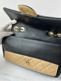 CHANEL Beige/Black Calfskin Quilted Medium Graphic Flap Shoulder/Crossbody Bag
