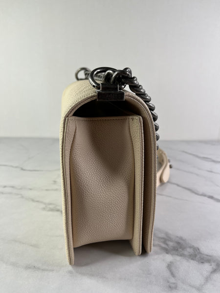 CHANEL Matte Beige Clair Caviar Chevron Large Boy Crossbody/Shoulder Bag
