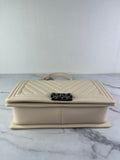 CHANEL Matte Beige Clair Caviar Chevron Large Boy Crossbody/Shoulder Bag