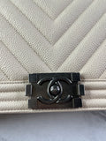 CHANEL Matte Beige Clair Caviar Chevron Large Boy Crossbody/Shoulder Bag