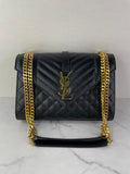 SAINT LAURENT Black ENVELOPE MEDIUM BAG IN MIX MATELASSÉ GRAIN DE POUDRE EMBOSSED LEATHER Crossbody/Shoulder Bag