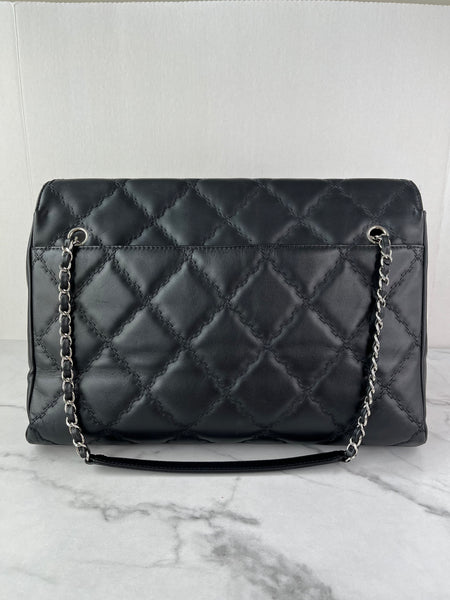 CHANEL Black Quilted Hampton Shopping Tote Shoulder Bag