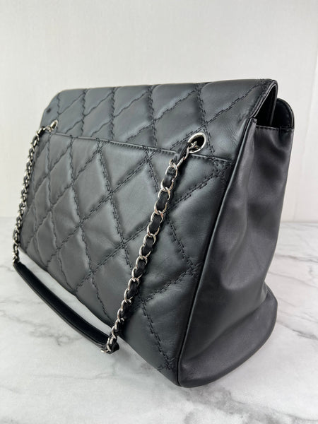 CHANEL Black Quilted Hampton Shopping Tote Shoulder Bag