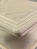 CHANEL Matte Beige Clair Caviar Chevron Large Boy Crossbody/Shoulder Bag