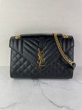SAINT LAURENT Black ENVELOPE MEDIUM BAG IN MIX MATELASSÉ GRAIN DE POUDRE EMBOSSED LEATHER Crossbody/Shoulder Bag