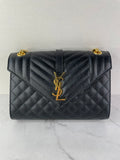 SAINT LAURENT Black ENVELOPE MEDIUM BAG IN MIX MATELASSÉ GRAIN DE POUDRE EMBOSSED LEATHER Crossbody/Shoulder Bag