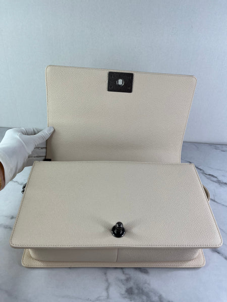 CHANEL Matte Beige Clair Caviar Chevron Large Boy Crossbody/Shoulder Bag
