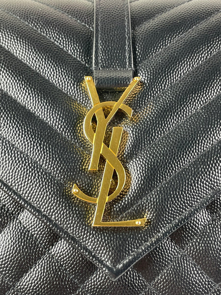 SAINT LAURENT Black ENVELOPE MEDIUM BAG IN MIX MATELASSÉ GRAIN DE POUDRE EMBOSSED LEATHER Crossbody/Shoulder Bag