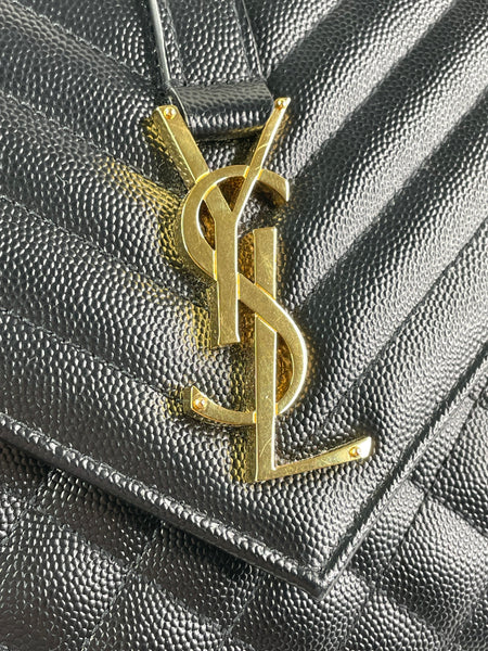 SAINT LAURENT Black ENVELOPE MEDIUM BAG IN MIX MATELASSÉ GRAIN DE POUDRE EMBOSSED LEATHER Crossbody/Shoulder Bag