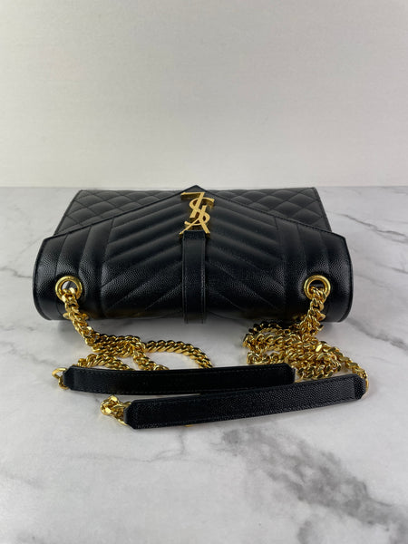 SAINT LAURENT Black ENVELOPE MEDIUM BAG IN MIX MATELASSÉ GRAIN DE POUDRE EMBOSSED LEATHER Crossbody/Shoulder Bag
