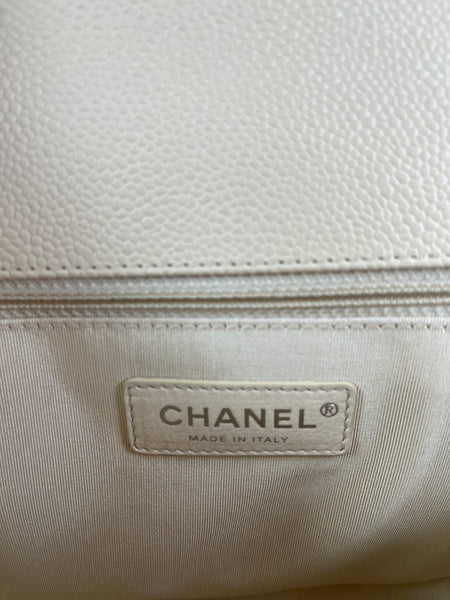 CHANEL Matte Beige Clair Caviar Chevron Large Boy Crossbody/Shoulder Bag