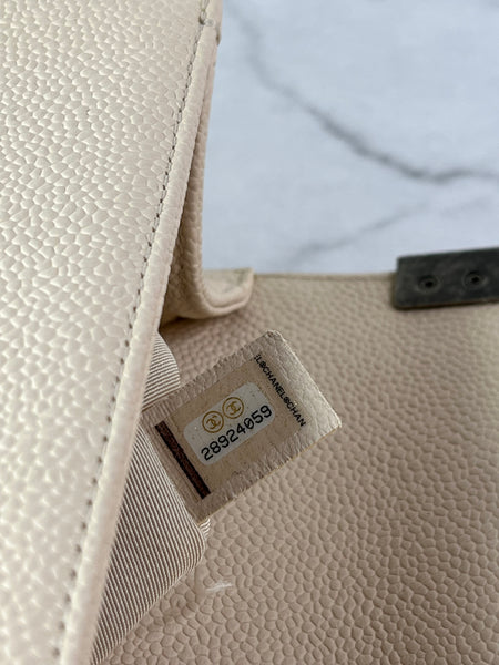 CHANEL Matte Beige Clair Caviar Chevron Large Boy Crossbody/Shoulder Bag