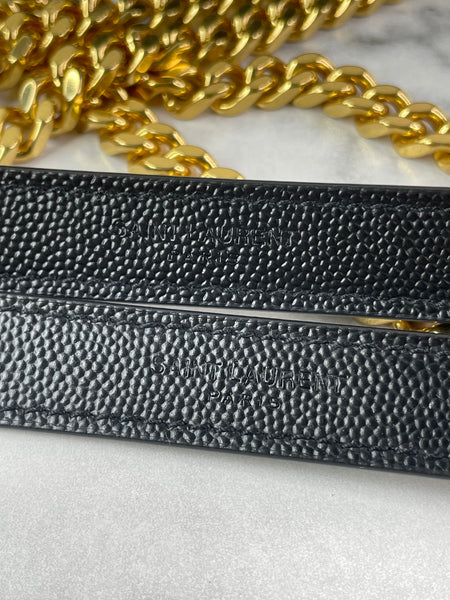 SAINT LAURENT Black ENVELOPE MEDIUM BAG IN MIX MATELASSÉ GRAIN DE POUDRE EMBOSSED LEATHER Crossbody/Shoulder Bag
