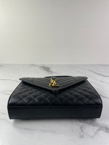 SAINT LAURENT Black ENVELOPE MEDIUM BAG IN MIX MATELASSÉ GRAIN DE POUDRE EMBOSSED LEATHER Crossbody/Shoulder Bag