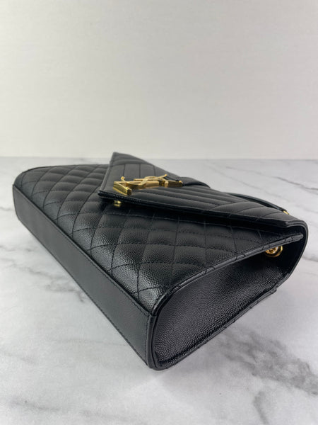 SAINT LAURENT Black ENVELOPE MEDIUM BAG IN MIX MATELASSÉ GRAIN DE POUDRE EMBOSSED LEATHER Crossbody/Shoulder Bag