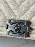 CHANEL Matte Beige Clair Caviar Chevron Large Boy Crossbody/Shoulder Bag