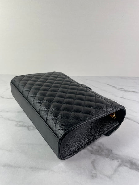 SAINT LAURENT Black ENVELOPE MEDIUM BAG IN MIX MATELASSÉ GRAIN DE POUDRE EMBOSSED LEATHER Crossbody/Shoulder Bag