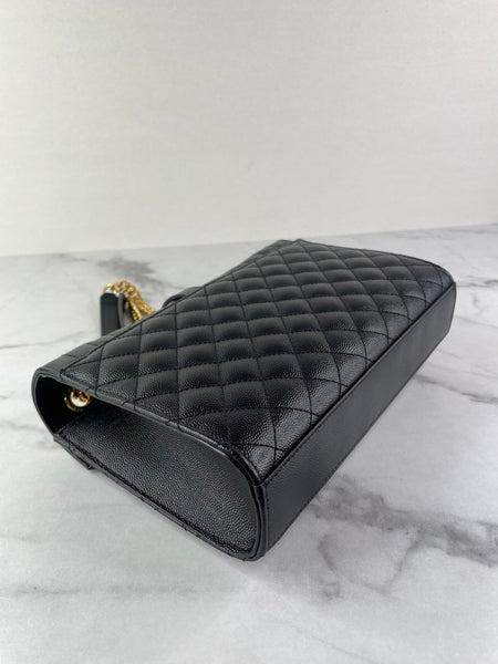 SAINT LAURENT Black ENVELOPE MEDIUM BAG IN MIX MATELASSÉ GRAIN DE POUDRE EMBOSSED LEATHER Crossbody/Shoulder Bag