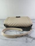 CHANEL Matte Beige Clair Caviar Chevron Large Boy Crossbody/Shoulder Bag