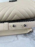 CHANEL Matte Beige Clair Caviar Chevron Large Boy Crossbody/Shoulder Bag