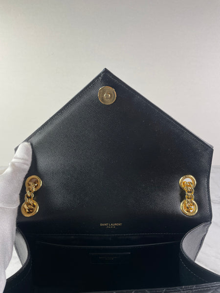SAINT LAURENT Black ENVELOPE MEDIUM BAG IN MIX MATELASSÉ GRAIN DE POUDRE EMBOSSED LEATHER Crossbody/Shoulder Bag