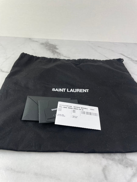 SAINT LAURENT Black ENVELOPE MEDIUM BAG IN MIX MATELASSÉ GRAIN DE POUDRE EMBOSSED LEATHER Crossbody/Shoulder Bag
