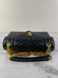 SAINT LAURENT Black ENVELOPE MEDIUM BAG IN MIX MATELASSÉ GRAIN DE POUDRE EMBOSSED LEATHER Crossbody/Shoulder Bag