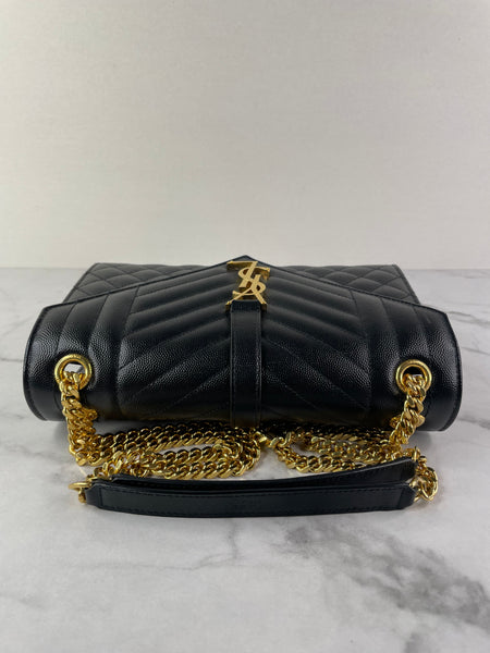 SAINT LAURENT Black ENVELOPE MEDIUM BAG IN MIX MATELASSÉ GRAIN DE POUDRE EMBOSSED LEATHER Crossbody/Shoulder Bag