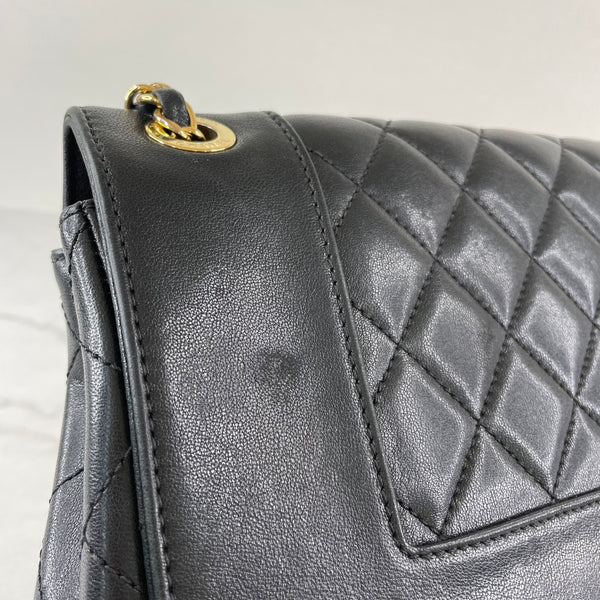 CHANEL Black Sheepskin Quilted Vintage Mademoiselle Flap Crossbody/Shoulder Bag