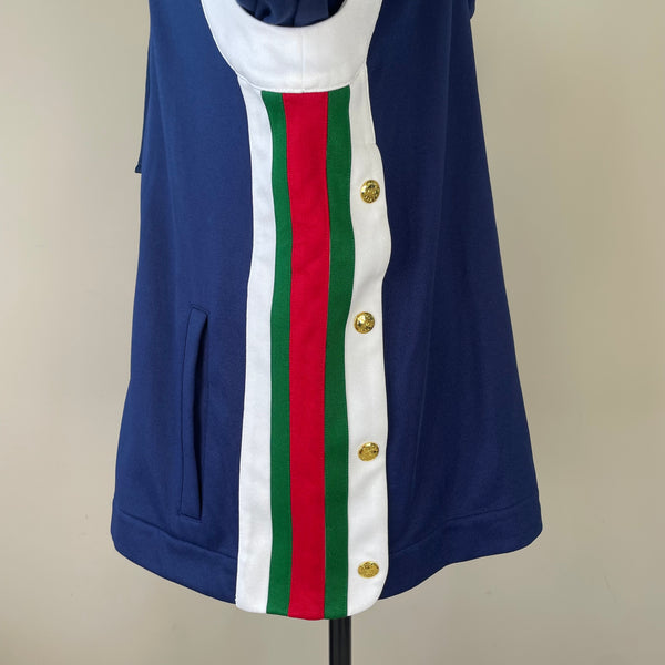 GUCCI Women’s Navy Blue Web-Stripe detachable-sleeve hooded jacket Size XS