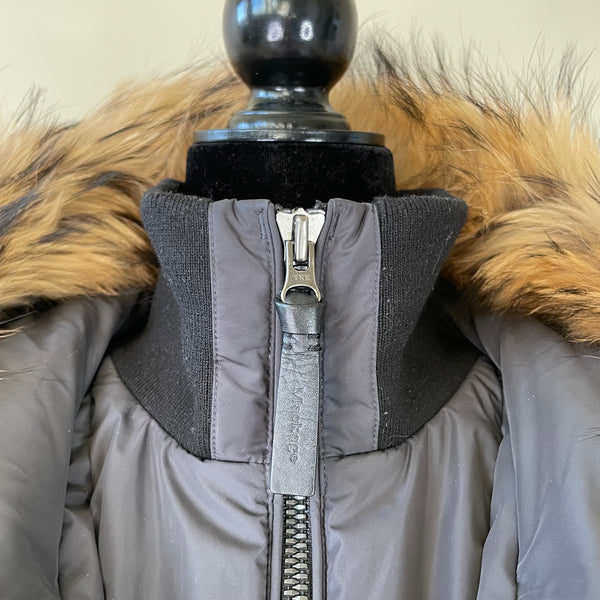 Mackage Carbon Grey ADALI down coat with natural fur Signature Mackage Collar Size Large