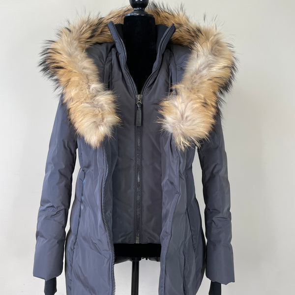 Mackage Carbon Grey ADALI down coat with natural fur Signature Mackage Collar Size Large