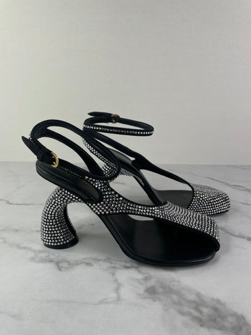 DRIES VAN NOTEN Black Embellished Leather Heeled Sandals Size 37.5