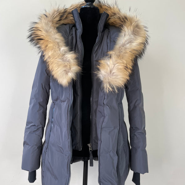 Mackage Carbon Grey ADALI down coat with natural fur Signature Mackage Collar Size Large